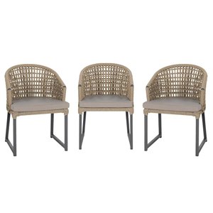 3 Cadeira Noronha Aluminio Micro Pintura Preta, Tr. Telinha Corda Nautica Rami, Estofado - Fendi