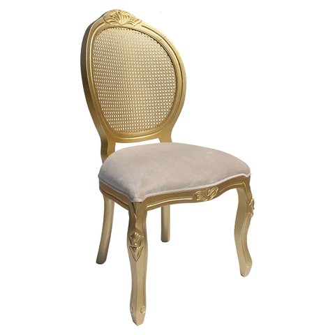 Cadeira Medalhão Madeira Entalhada com Tela Telinha Palhinha Poltrona Natural Provençal Indiana Deco