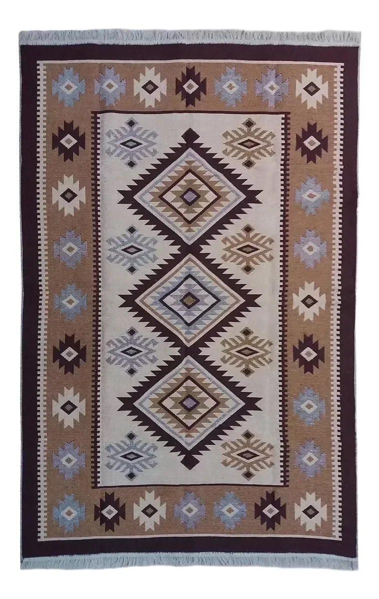 Ver imagem 1 de Tapete Sala Kilin Gashgai 200x250 Dupla Face Tribal 2 Bege