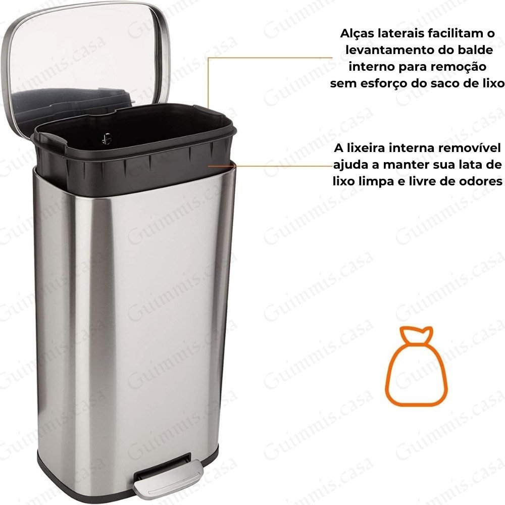 Lixeira de Inox 30L c/ Balde Interno Guimmis.casa - 4