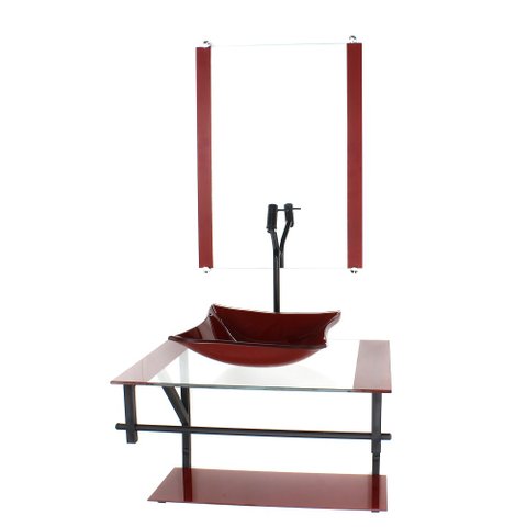 GABINETE DE VIDRO PARA BANHEIRO 60CM AP CUBA QUADRADA VERMELHO CEREJA COM TORNEIRA PRETA