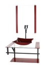 Ver imagem 1 de GABINETE DE VIDRO PARA BANHEIRO 60CM AP CUBA QUADRADA VERMELHO CEREJA COM TORNEIRA PRETA