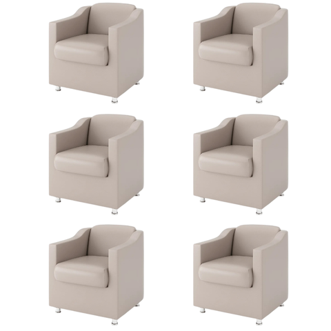 Kit 6 Poltronas Decorativa Reforçada Recepção Clinica Salão Courino Bege