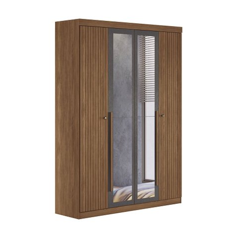 Guarda Roupa Roupeiro Solteiro Buriti com Espelhos 04 Portas 2 Gavetas Jatoba Grafite Santos Andirá