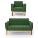 Ver imagem 1 de Conjunto Poltrona e Namoradeira Decorativas Karen Pés Fixo em Madeira Castanho Suede Verde G19 - Gra