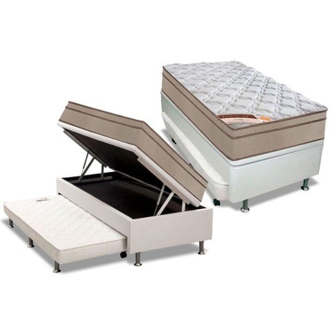Cama Box Baú C/auxiliar Solteiro: Colchão Molas Castor Bonnel Revolution + Base Black(88x188)