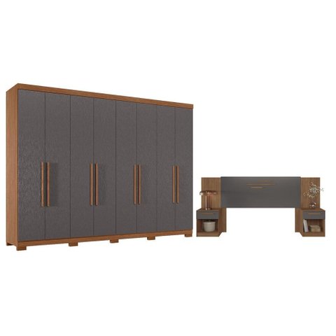 Guarda Roupa Casal 8 Portas 4 Gavetas Master New com Pés e Cabeceira Casal Loanda com Gavetas Jatob