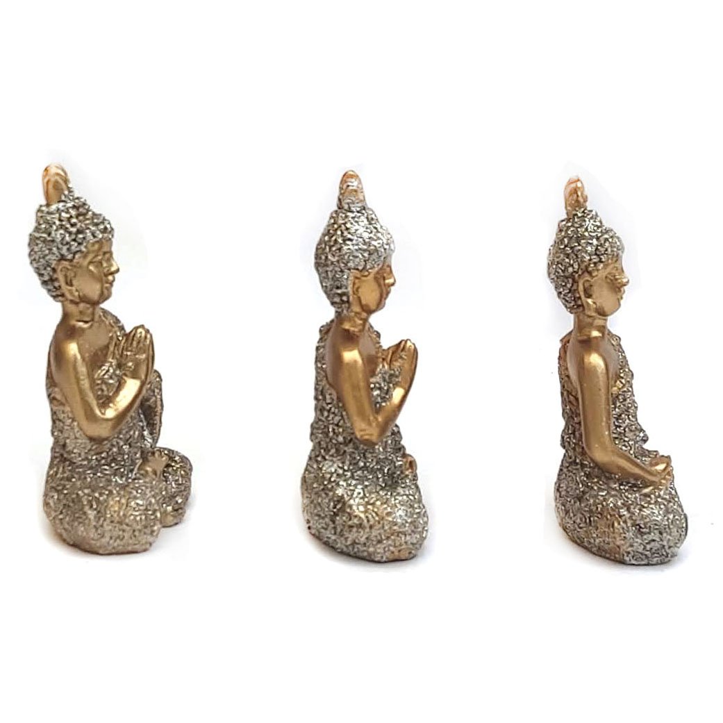 Trio buda decorativo Enfeite Resina Meditando kit com 3 modelo a escolher Budismo Sabedoria Monge Hi - 3