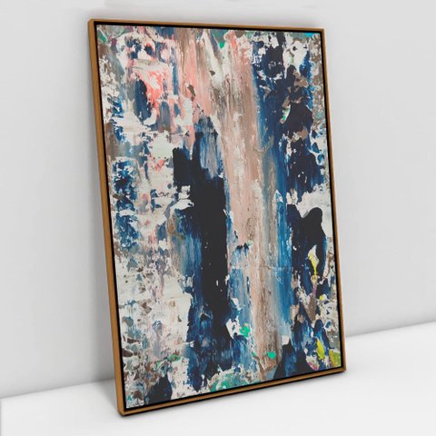 Quadro Decorativo em Canvas Abstrato Envelhecido TaColado Moldura Flutuante 4,5cm Freijó 90 x 60cm