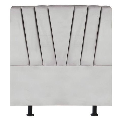 Cabeceira Estofada Cama Box Solteiro 100 Cm Malu Veludo Cinza Claro