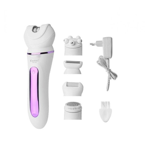 Depilador Elétrico Feminino 5EM1 Kit Limpeza da Pele Km-7936