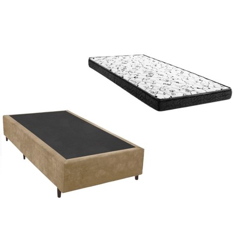 Cama Box Solteiro Colchão Mola Bonnel Belos Sonhos + Box Suede 60x88x188 Bege