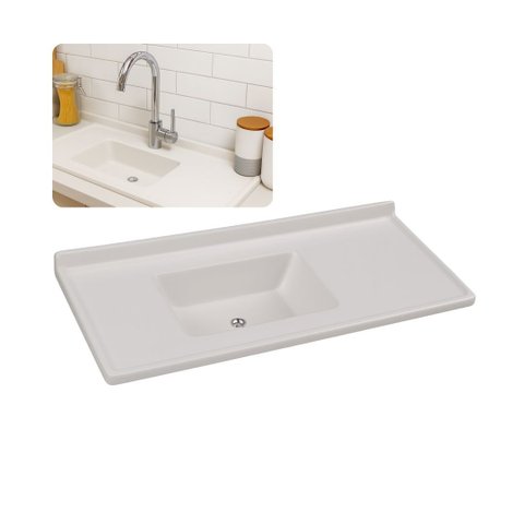 Pia de Cozinha Mármore Sintético Branco 55x100cm Cuba Fibra: Branco