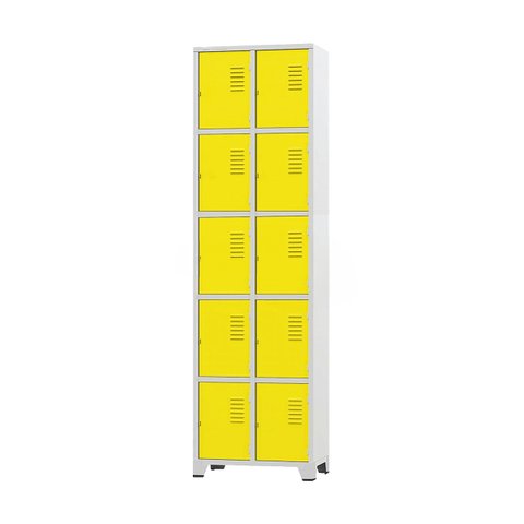 Armário Roupeiro de Aço 10 Portas para Vestiário Amarelo com Chave