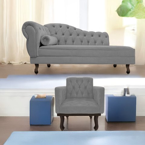 Kit Diva Recamier Diana 140cm Lado Direito e 01 Poltrona Classic Suede - Doce Sonho Móveis RECAMIER 