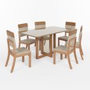 Ver imagem 2 de Conjunto Sala Jantar Mesa Canto Arredondado com Vidro 6 Cadeiras Natali Off White/Nature/Corano Caramelo/Creme
