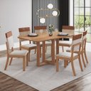 Ver imagem 1 de Conjunto Sala Jantar Mesa Canto Arredondado com Vidro 6 Cadeiras Natali Off White/Nature/Corano Caramelo/Creme