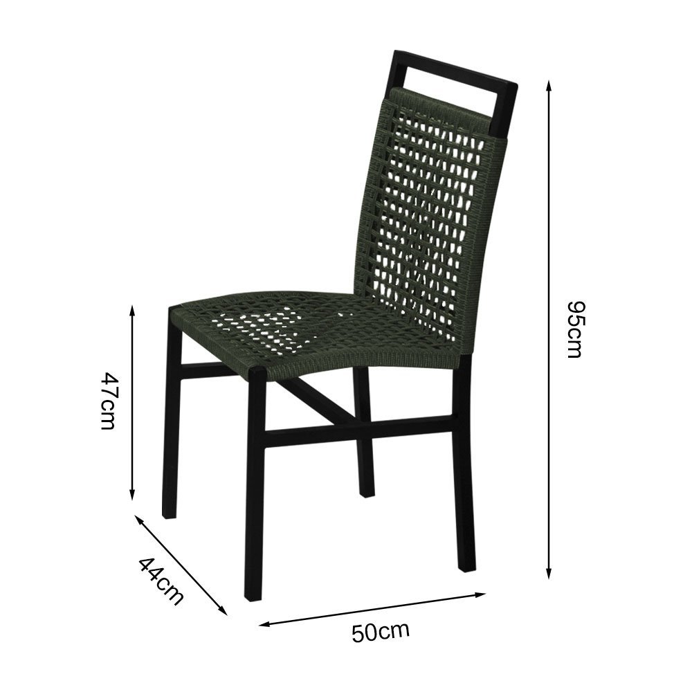 Kit 8 Cadeiras em Corda Náutica Verde e Alumínio Preto Liza para Área Externa - 4