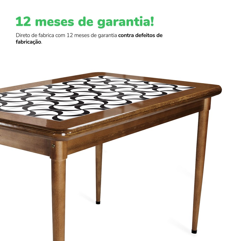 Mesa retangular de madeira para sala de jantar com azulejo - Luar - 10