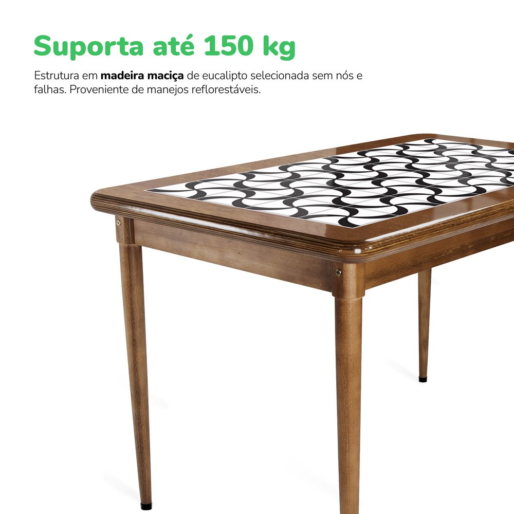 Mesa retangular de madeira para sala de jantar com azulejo - Luar - 8