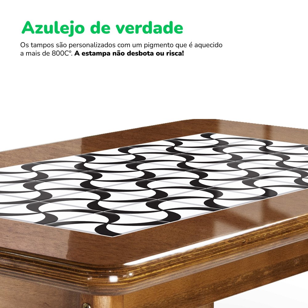 Mesa retangular de madeira para sala de jantar com azulejo - Luar - 7