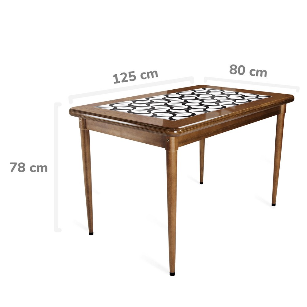 Mesa retangular de madeira para sala de jantar com azulejo - Luar - 3