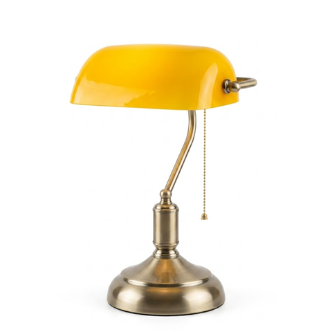 Abajur Banker Amarelo Clássico Luminária de Mesa Retro Luxo