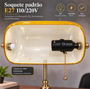 Ver imagem 2 de Abajur Banker Amarelo Clássico Luminária de Mesa Retro Luxo