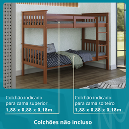 Cama Beliche Solteiro de Madeira Dupla em Altura Suspensa - 4