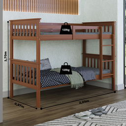 Cama Beliche Solteiro de Madeira Dupla em Altura Suspensa - 3