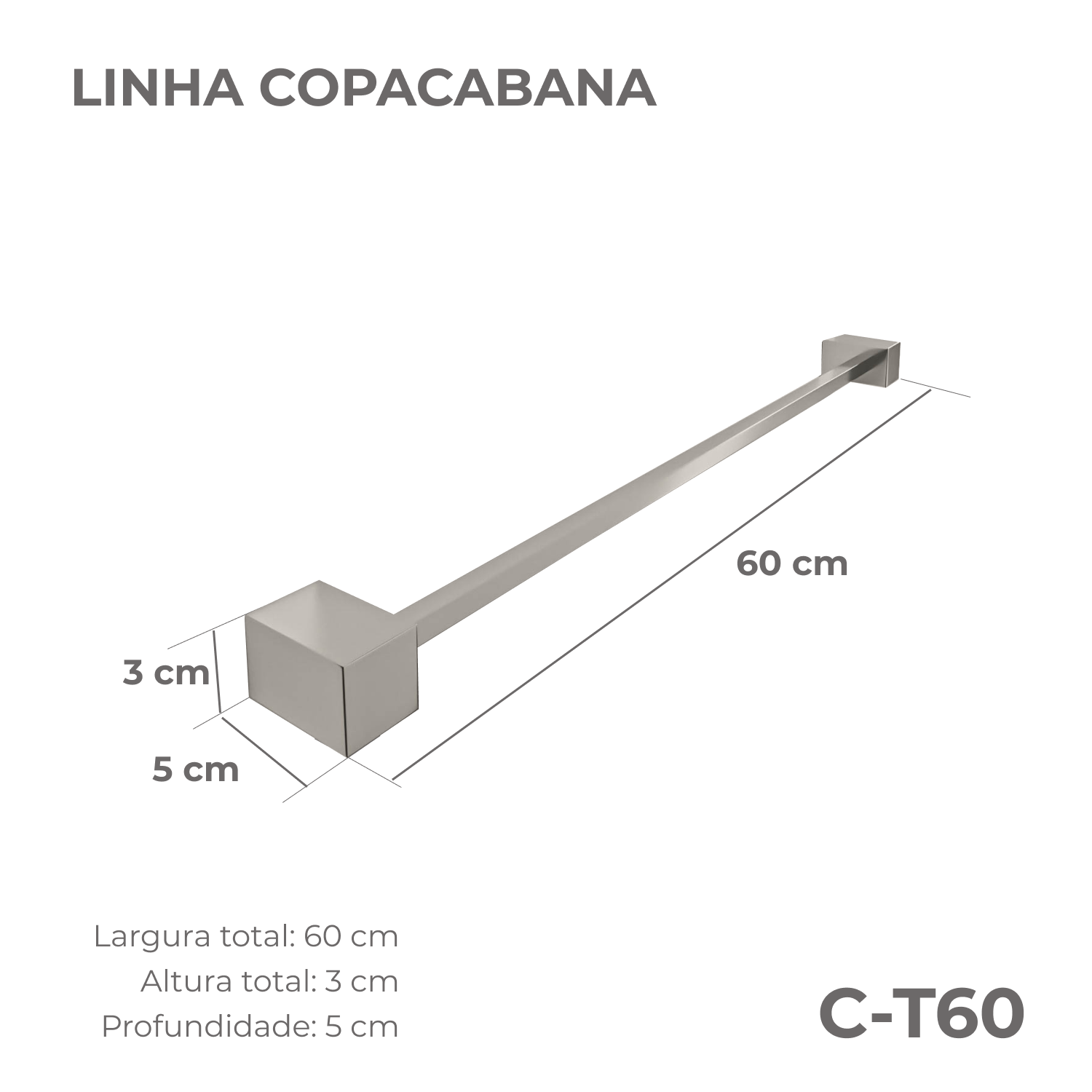 Toalheiro Inox 304 60cm - Porta Toalha de Banheiro Ref: C-T60 - 3
