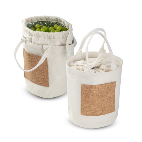 Bolsa Térmica 4,8L Algodão Cortiça Bolso Fechamento Cordão