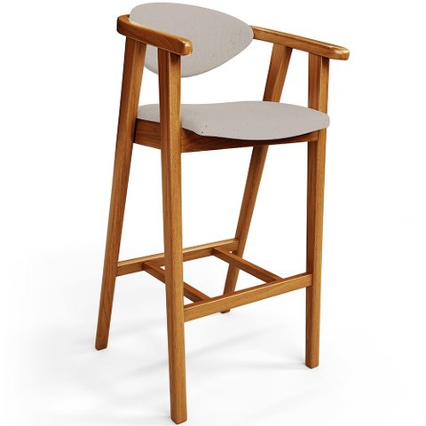 Banqueta Alta Para Cozinha Bancada Bar Sala de Jantar Fixa Cecília L02 Linho Bege - Lyam Decor