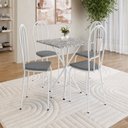 Ver imagem 1 de Conjunto Sala de Jantar Mesa Quadrada 70cm Tampo Granito com 4 Cadeiras Leia Branco/Platina/Ocre