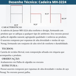 Cadeira MH-3224 Herval Madeira Maciça Amêndoa Encosto em Palha Algodão Assento em Linho Cinza C - 6