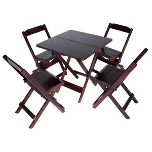 Conjunto 4 Cadeiras Madeira e 1 Mesa 70x70 Dobráveis com Pintura na Cor Imbuia