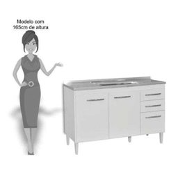 Balcão Gabinete de Pia 120cm Suécia 03 Portas 02 Gavetas - Lumil Móveis - Branco - 5