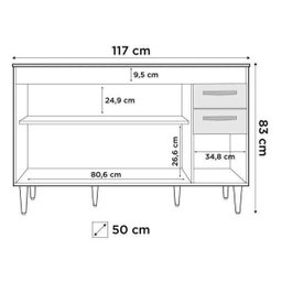 Balcão Gabinete de Pia 120cm Suécia 03 Portas 02 Gavetas - Lumil Móveis - Branco - 6