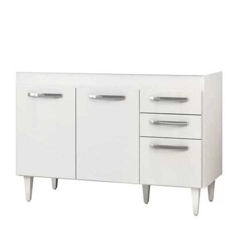 Balcão Gabinete de Pia 120cm Suécia 03 Portas 02 Gavetas - Lumil Móveis - Branco
