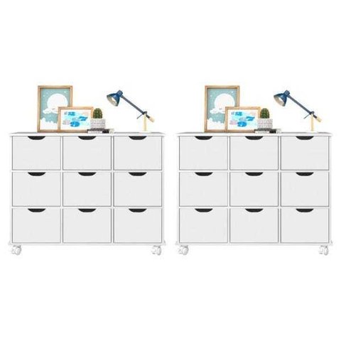 Kit 2 Nichos Organizadores 9 Gavetas com Rodízios - Qmovi - Branco
