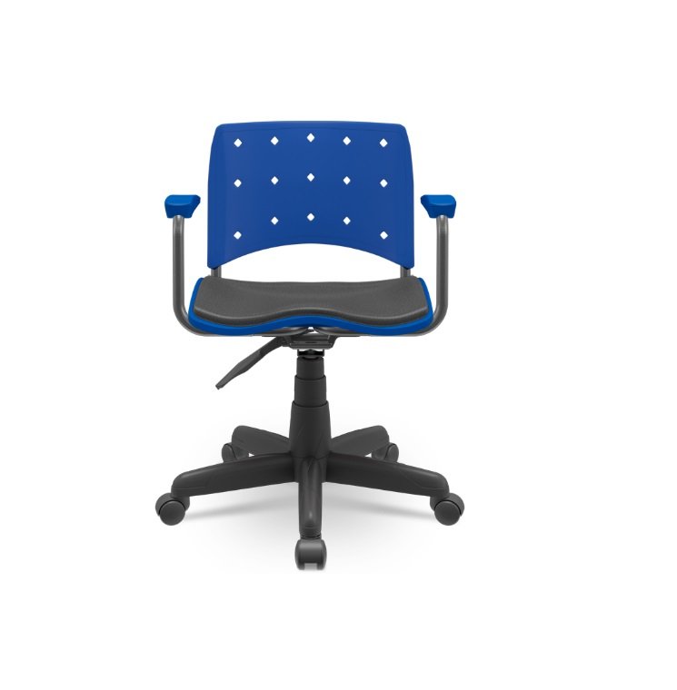 Cadeira Ergoplax Plaxmetal com Apoia Braços Azul Assento Estofado