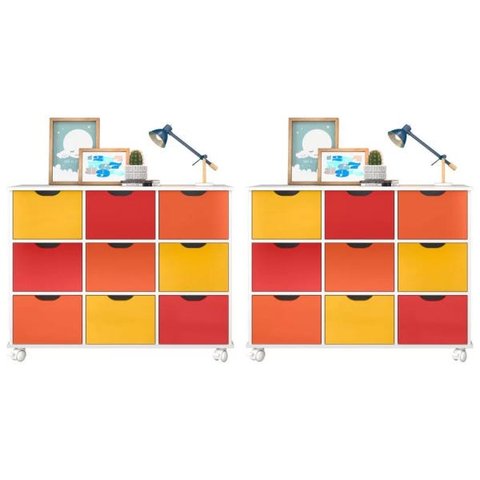 Kit 2 Nichos Organizadores 9 Gavetas com Rodízios - Qmovi - Branco/Colorido