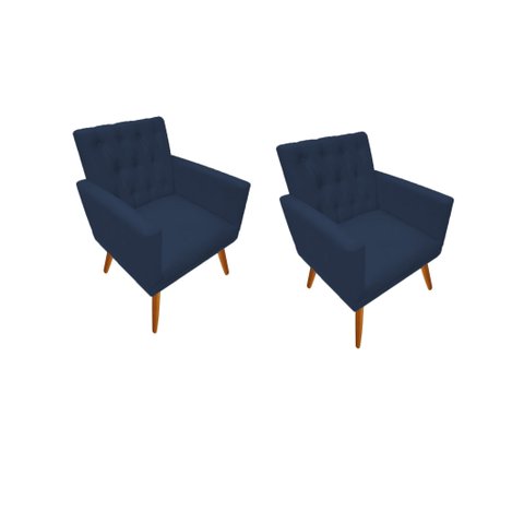 Kit 02 Poltrona Nina Captone Decorativa Suede Azul Marinho para Escritorio, Sala Salão Biselos-decor