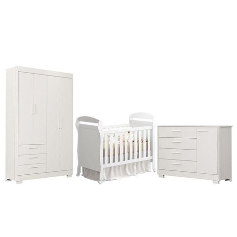 Quarto de Bebê Zaki e Berço Americano Danny Branco Acetinado - Reller