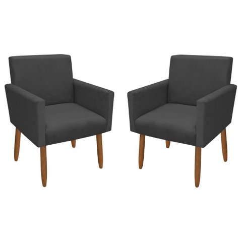Kit 2 Poltronas Decorativa Nina Veludo Cinza Grafite