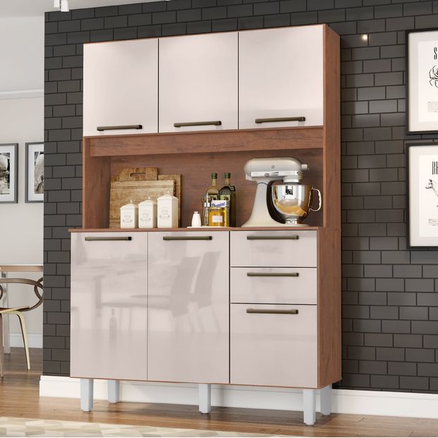Armário de Cozinha Completa Compacta 6 Portas 2 Gavetas 1,20m Pop