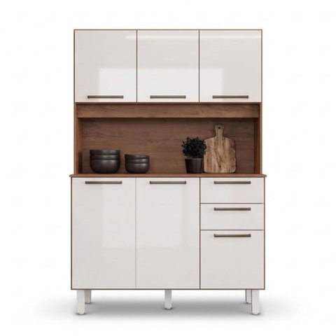 Armário de Cozinha Completa Compacta 6 Portas 2 Gavetas 1,20m Pop Nature / Off White Zanzini