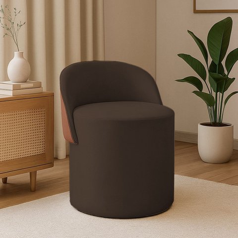 Puff Orgânico Redondo para Sala e Quarto com Encosto Composé Corino Suede