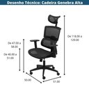 Ver imagem 4 de Cadeira Escritório Giratória Presidente Or Design Genebra Tela Mesh Preta Base Nylon Rodízio