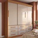 Ver imagem 1 de Guarda Roupa Casal 3 Portas de Correr 9 Gavetas com Cabideiros, Nichos e Prateleiras 180x218x47cm